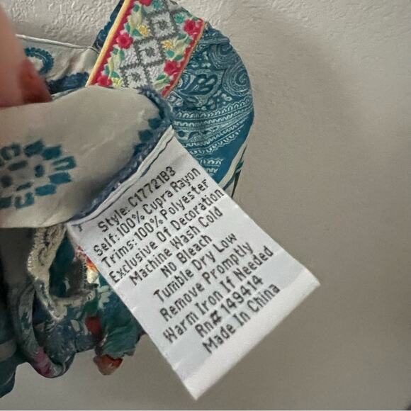 Johnny Was Hilary Blue Square Neck Printed Puff-Sleeve Blouse - Picture 8 of 9